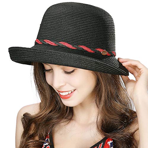 Preisvergleich Produktbild Comhats Faltbarer Strohhut Sonnenhut breite Krempe Damen Sommerhut Schwarz