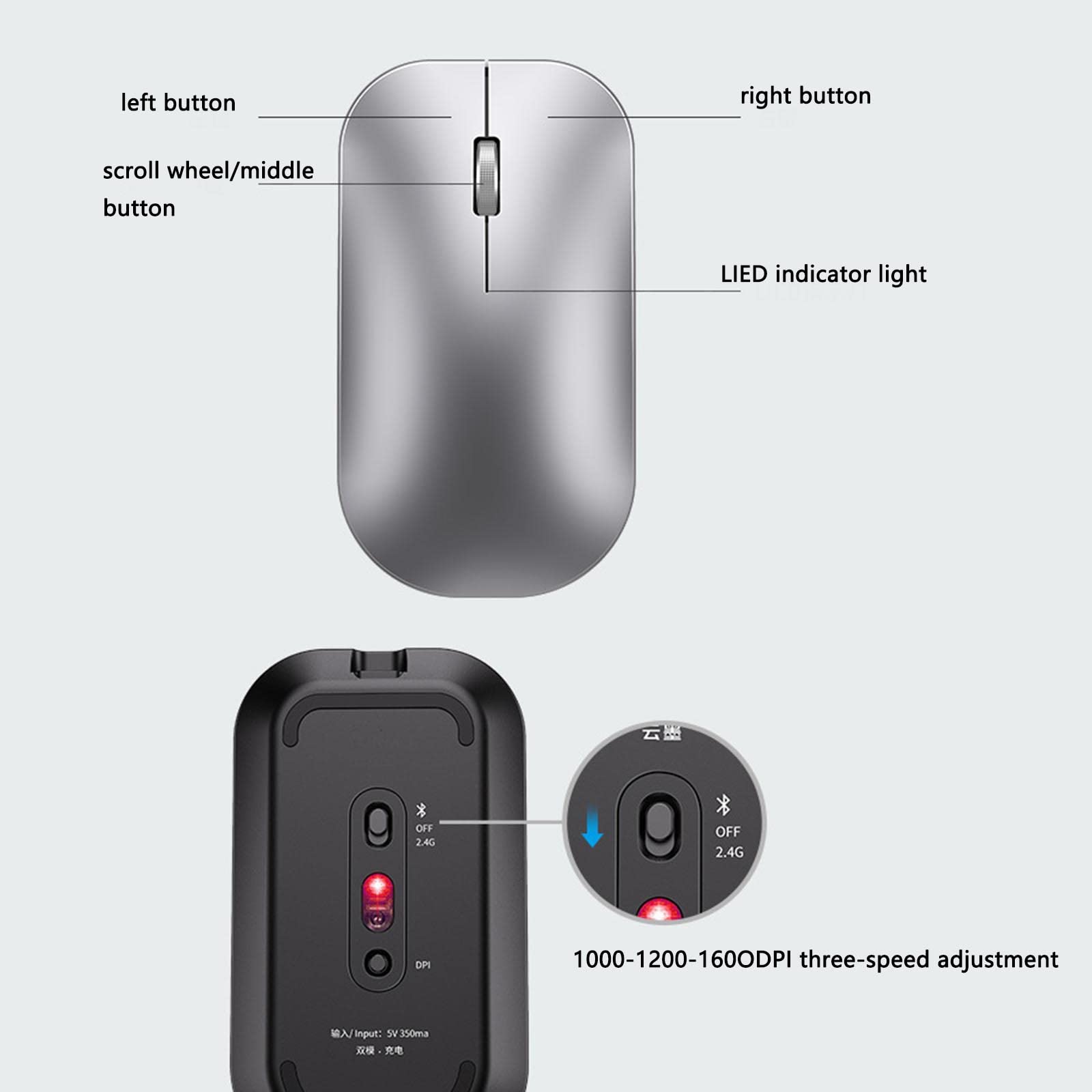 Mysz Mysz bezprzewodowa Mysz komputerowa do laptopa USB do gier Bluetooth Ergonomiczna mysz z możliwością ładowania Urządzenie wskazujące Bezprzewodowa, podwójny tryb Ciche, czterokierunkowe kółko prz