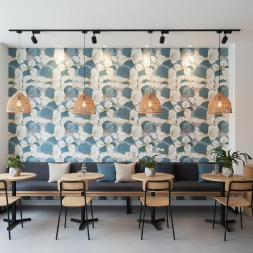 Image of Blue & White Floral Wallpaper for Walls | Peel and Stick Self Adhesive Wall Sticker | Waterproof PVC Vinyl Decorative Wall Decor for Home, Living Room, Bedroom & Office (45x300 cm)