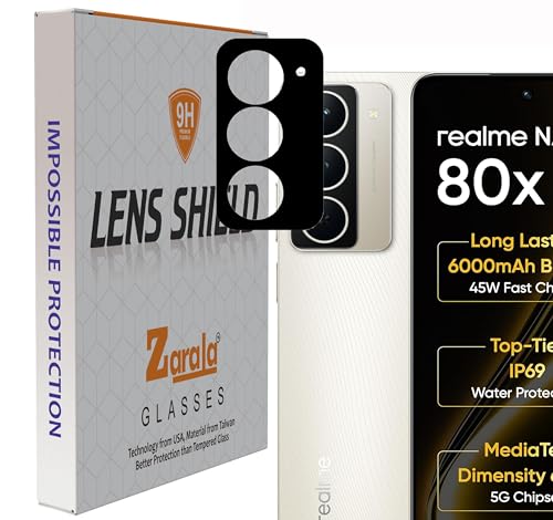 Image of ZARALA Glass Camera Lens Protector For realme NARZO 80x 5G [9H Hardness] [6D Lens Protector ] [Easy Installation] Black