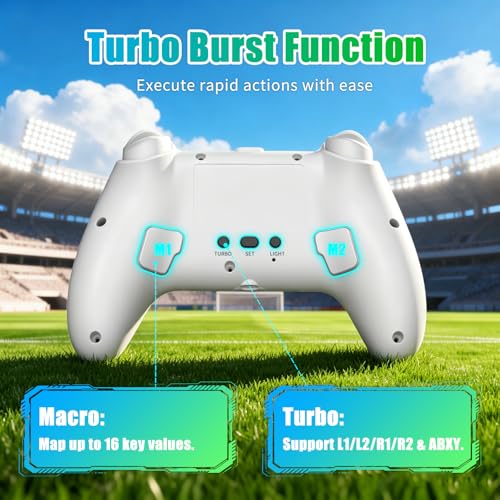Image of YUYIU LED Wireless Controller for PS5 /Pro /Slim /PC, Hall Effect Joysticks & Triggers /Macro /Turbo /6-Axis Gyro /Dual Vibration /3.5mm Audio Jack /1500mAh Battery Gamepad with Speaker (Sports Colors)