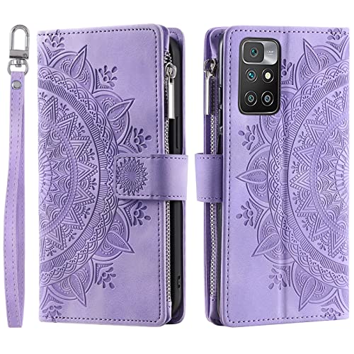 VEEMOS Wallet Case for Xiaomi Redmi 10 / Redmi 10 2022 Flower Flip Case Protective Leather Folio Book Phone Cover with Card Slots Kickstand Zipper Pocket