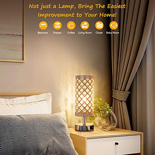 Touch Control Crystal Table Lamp Set Of 2 Bedside Nightstand Lamps With 2 Usb Charging Ports, 3-Way Dimmable, K9 Crystal Decorative Desk Lamp For Bedroom, Girls Guest Room, Living Room, Bulbs Included #TOP5
