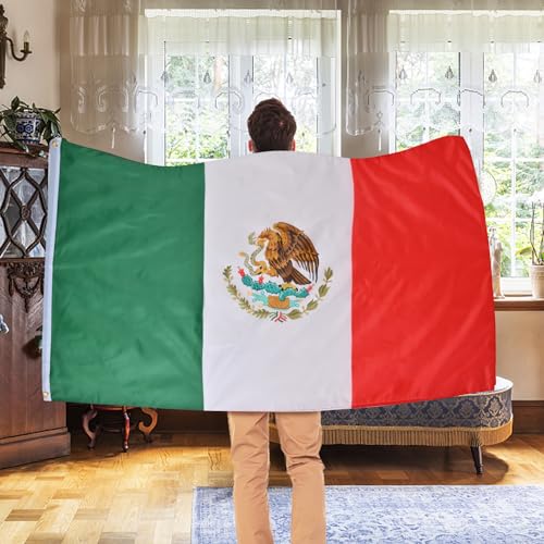 Image of AhfuLife Mexico Flag 3x5 Ft 2 Pcs, Large Mexican Flags for Cinco de Mayo Party Decorations - Double Sided with Brass Eyelets for Bar Garden Street Decoration Indoor Outdoor