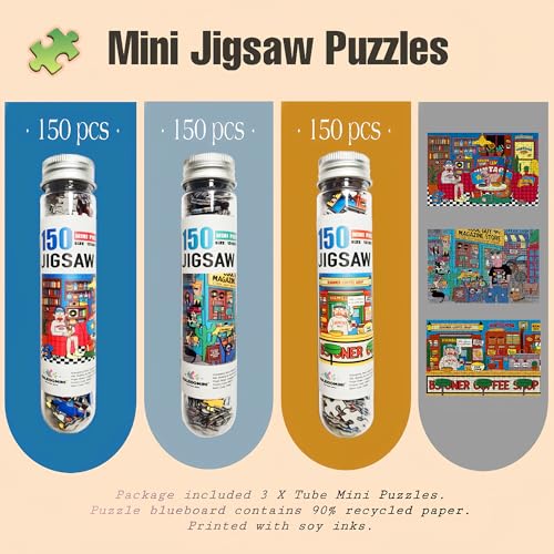 KALEIDOMINI-150 piezas Mini Rompecabezas para adultos - Serie Ilustración 2 Puzzle, 6 x 4 pulgadas, 3 paquetes, mini rompecabezas desafiantes pequeños miniatura 2