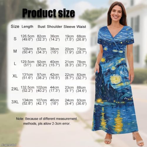 Image of Women's Fall Summer Short Sleeve Ankle Length V-Neck Party Dress with Pockets Size S-3XL