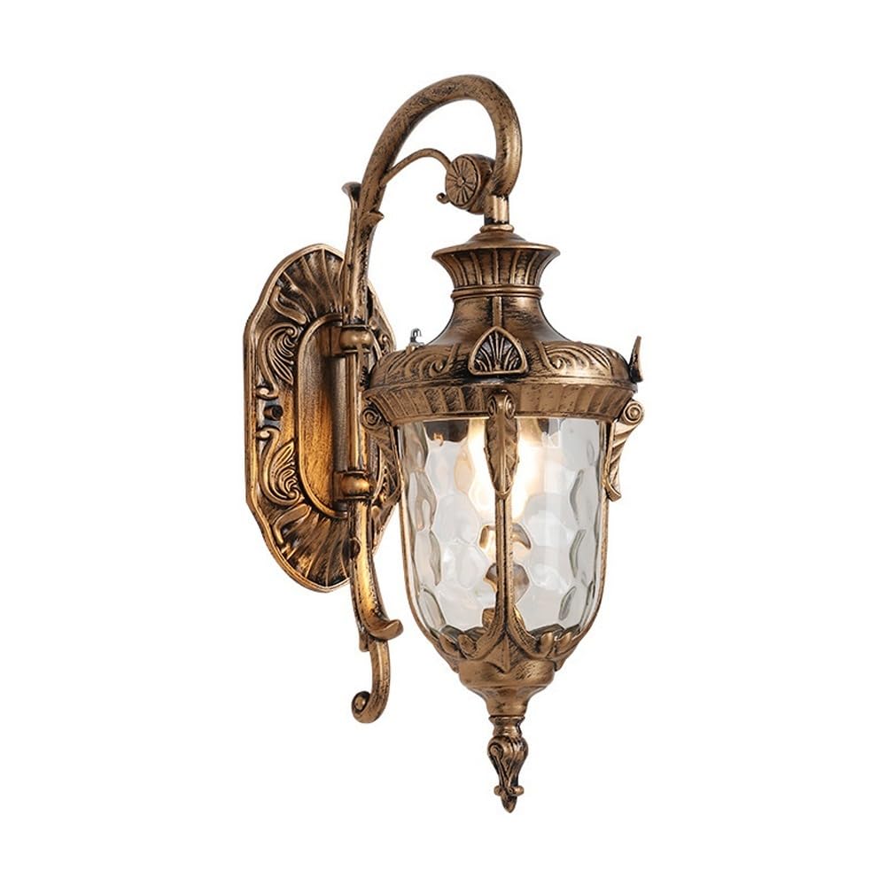 SXSCARKX Outdoor Waterproof European-Style Brass Wall Lamp, E27 LED Water-Grain Glass Lampshade Decoration Sconces Lights, Ideal for Courtyard Deck Terrace