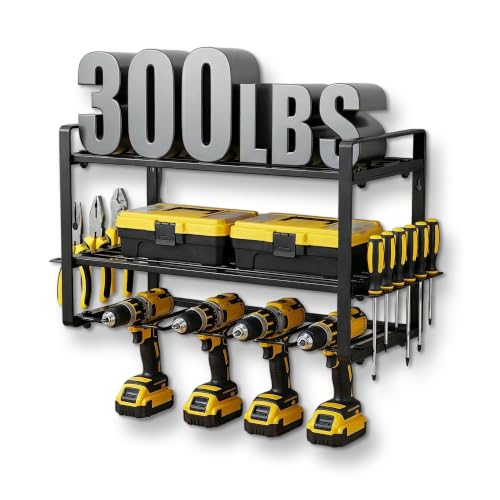 TGSAS 3-Layer Power Tool Organizer Wall Mount, Garage Wall Tool Organizer with Drill Holder, Heavy Duty Metal Shelf for Garage & Workshop