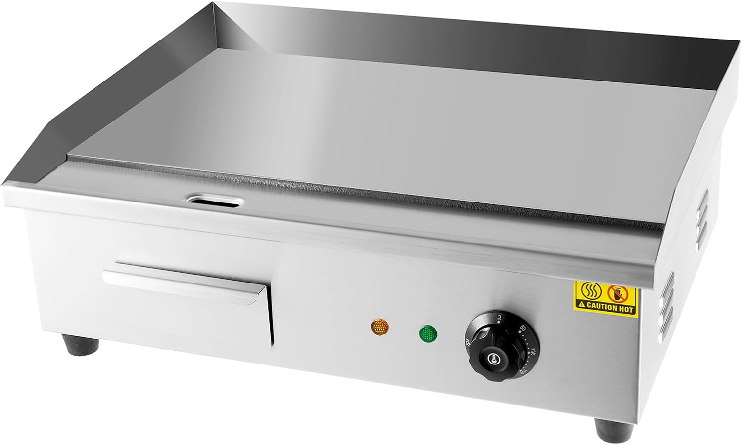 Commercial Electric Griddle, 22”3000W Countertop Flat Top Teppanyaki Grill with 122~572℉ Adjustable Temperature Control and Hidden Oil Collecting Tank
