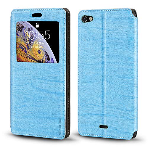 Shantime Sichtfenster-Lederhülle Kompatibel mit Wiko Highway Pure 4G, Elegantes Design mit Klarsichtanzeige, Unsichtbarem Magnetverschluss & Kartenfach(Hellblau)