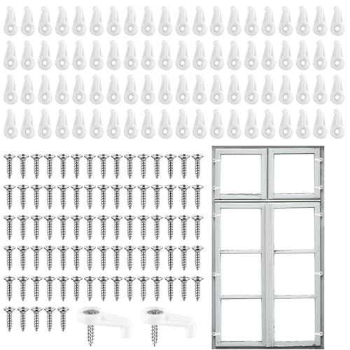 80 Piezas Clips para Retención de Cristales, Soporte Puerta de Vidrio con Tornillos Metálicos Clips Retención Mosquitera Kit Herrajes Fijación Sujetadores Resistentes al Viento (Blancos)