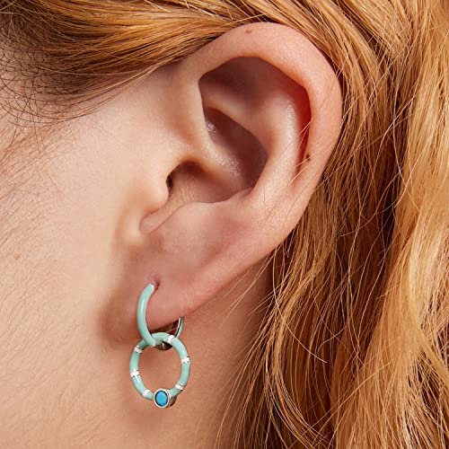 Boucles d'oreilles turquoise anti allergie argent 925 double anneau - 7
