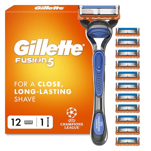 Gillette Fusion5 Razor and Refills for Men - 1 Handle Plus 12 Razor Blades with Lubrastrip for a Close Shave