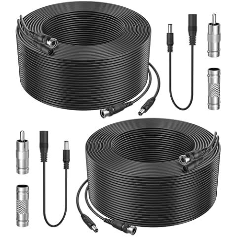 Flashmen 2PK 115Ft Security Camera Cable BNC Cable All-in-One HD Video Power Cable CCTV Cable for DVR Surveillance Camera Monitor TV with BNC to RCA Connector BNC to BNC Connector Cover