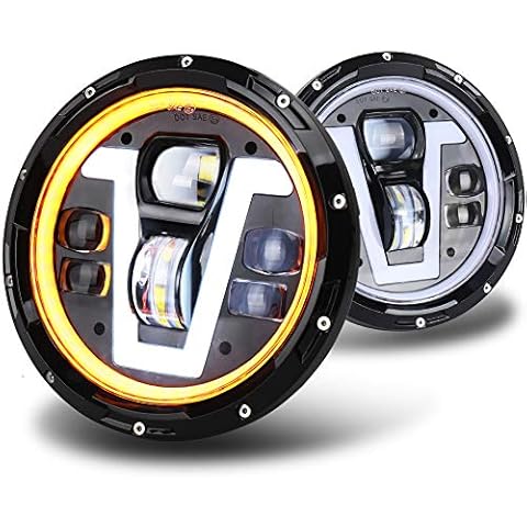 JK Headlights, OVOTOR 7 inch LED Headlights with V Type White DRL Amber Halo Turn Signal Compatible with Jeep Wrangler JK JKU TJ LJ CJ Hummer H1 H2 Cover
