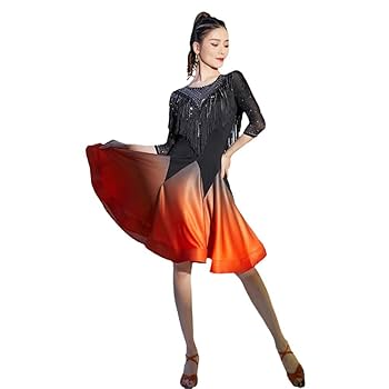 【美品 社交ダンス衣装】オーロラオレンジ×豪華フリル ラテンドレス 胸パット付 美品 社交ダンス衣装】オーロラオレンジ×豪華フリル ラテン