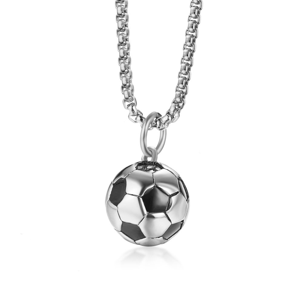 Stainless Steel Gold Soccer Ball Pendant Football Necklace for Men Women with 24 Inch Box Chain
