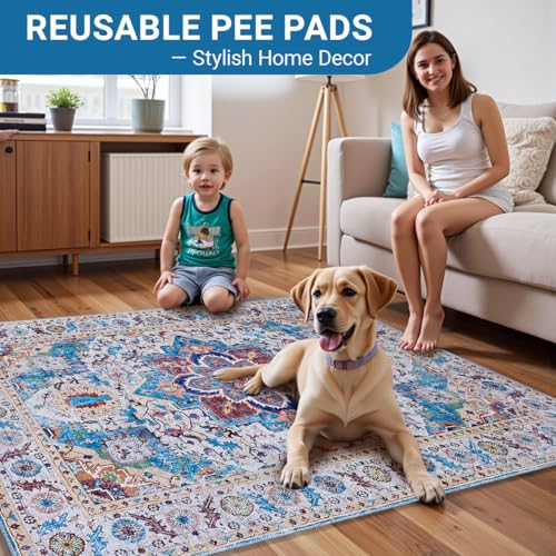 Image of Washable Dog Pee Pads - 2 Pack, 40x26 Inch Large Reusable Absorbent Waterproof Puppy Potty Training Pads, Non-Slip Leakproof Whelping Pet Boho Mat for Crate, Playpen, Kennel & Indoors