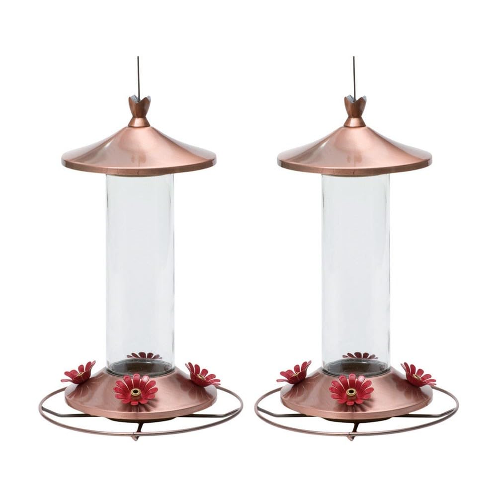 Photo 1 of [2 Pack] Hummingbird 12 oz Copper/Glass Nectar Bird Feeder 4 Ports with Instant Nectar Concentrate - Elegant Copper Finish - Glass Hummingbird Feeder, 4 Ports with 360° Perch
