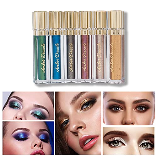 Amber Dazzle Glitter Liquid Eyeshadow, 6 Colors Set, Long Lasting Eye Shimmer Eyeshadow Liquid, Blendable Glitter Eye Makeup, Vegan & Cruelty Free Metallic Glitter Eyeshadow (6 Pack)