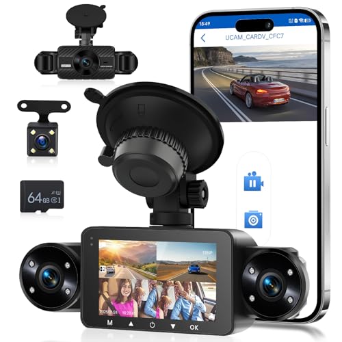 Hodozzy 1080p 4 Channel Car Dashcam, 360° Dash Camera Front and Rear Left Right for Car with Loop Recording, Night Vision, G-sensor, 24H Parking Mode, Exposure Compensation + 64G TF Card and Camera