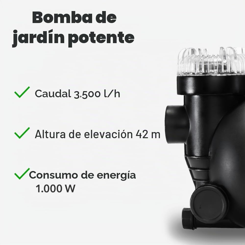 TROTEC Bomba de jardín TGP 1005 ESF – Bomba con potencia 3500 l/h, 1000 W – Presión de extracción 4,2 bar, altura de extracción 42 m, altura de aspiración 7 m, bomba de agua para barriles de lluvia,
