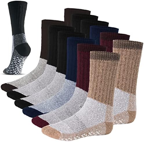 Debra Weitzner 6 Pairs Merino Wool Thermal Socks Men and Women Warm Cushioned Hiking Crew Socks for Hunting Winter Etc Long Survival Boot Socks Moisture Wicking Assortment 10-13
