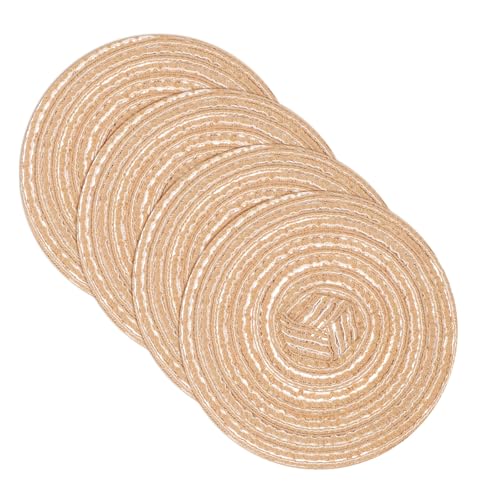 sourcing map 4 Pcs Round Woven Placemats, 4.3 Inch Braided Washable Placemat Heat Resistant Decorative Place Mat for Kitchen Dining Table Countertop, Khaki