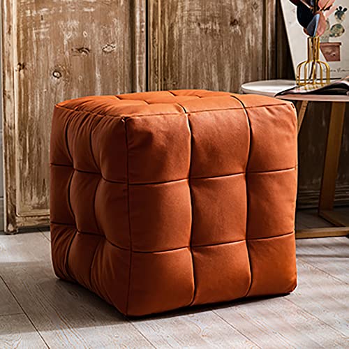 UWYTGF Leather Foot Rest Stool,Solid Color Foot Stool Cube Pouf,Modern Couch Stool Comfy for Living Room Bedroom-Pink 45X45X45Cm,Orange,45x45x45cm