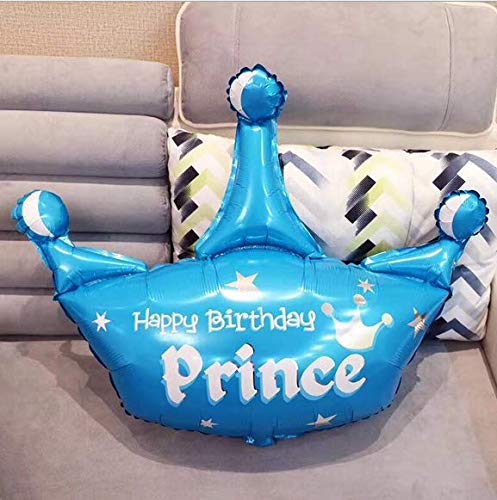 Image of Propsicle 36 inch Large Blue Prince Theme Birthday Decoration for Kids Crown Helium Foil Balloon Birthday Kids Item First Birthday Decoration - Pack of 5