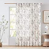 jinchan Linen Floral Curtains Extra Wide for Patio Sliding Glass Door Room Divider Curtain for Living Room 84 Inch Length Farmhouse Peony Black Printed Curtain Set 1 Panel