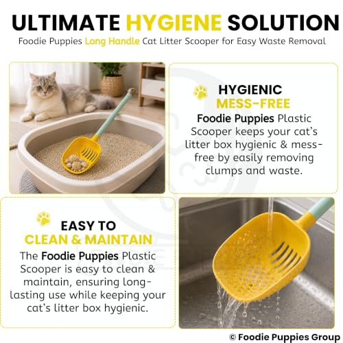 Image of Foodie Puppies Deep Sifting Cat Litter Scooper with Long Handle | Durable Plastic Scoop, Wide Slots for Fast Cleaning, Comfortable Grip, Easy Litter Box Cleaning