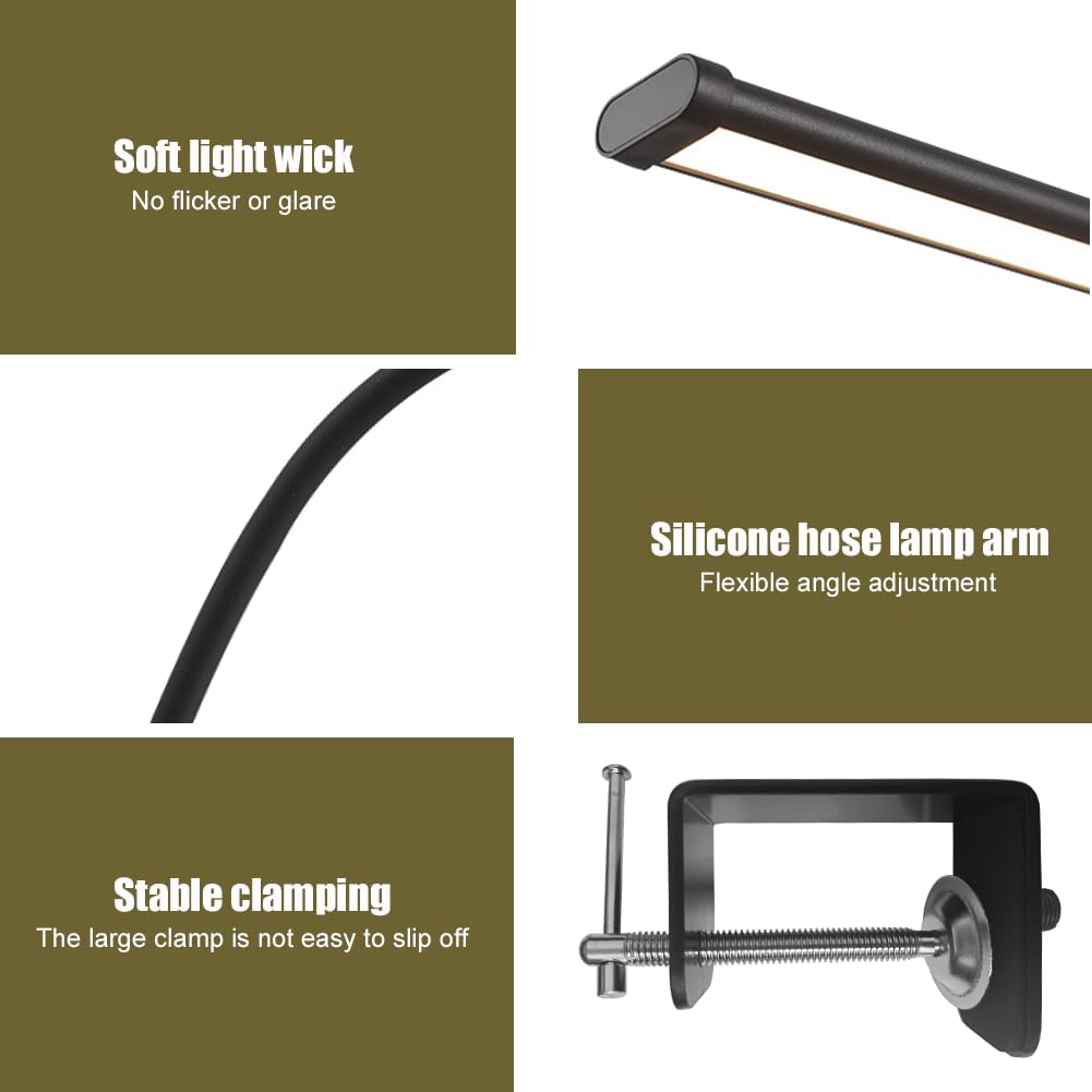 Lampada da tavolo a LED dimmerabile, lampada a morsetto per l'ufficio domestico, regolazione a più livelli di temperatura di colore e luminosità, lampada da tavolo a collo di cigno (nero)