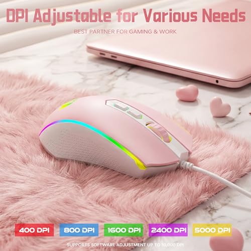 Image of Redragon Updated S107WP Gaming Keyboard and Mouse, RGB Gaming Keyboard and 10000 DPI Mouse Combo with 25-Key Anti-Ghosting, 1K Hz Programmable Mice with Software, Plug & Play to PC, Laptop - Pink
