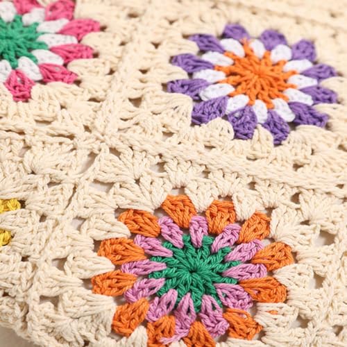 Women Knitted Shoulder Bag Beach Handbag Purse Colorful Flowers Crossbody Female Crochet Vacation4