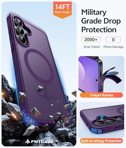 Image of FNTCASE for Samsung Galaxy S25 FE Case: Magnetic Translucent Matte Military Grade Drop Proof Protection Cell Phone Cover - Slim Rugged Durable Shockproof Protective S25Fe Cases (Purple-6.7 inch)