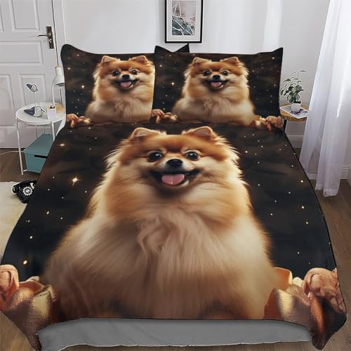 Housse de couette motif chien king size抗过敏微纤维三件套带拉链适用于儿童青少年