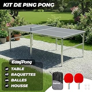 EasyPong | Table de Ping Pong Grise | 182x91cm | Qualité Premium | Facile à Transporter | Stable | Idéale pour Extérieur & Intérieur | 2 Raquettes + 4 Balles | Table Tennis | OriginalCup
