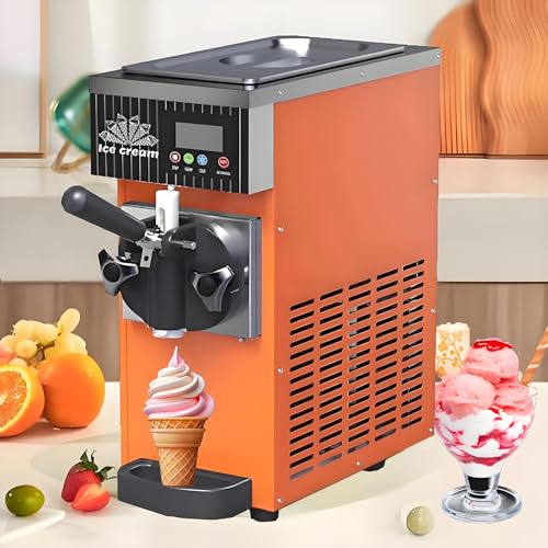 TozMvi Máquina para Hacer Helado Suave Comercial De Un Solo Sabor De 450 W, con Pantalla LED Y Limpieza Automática, para Sobremesa. Orange