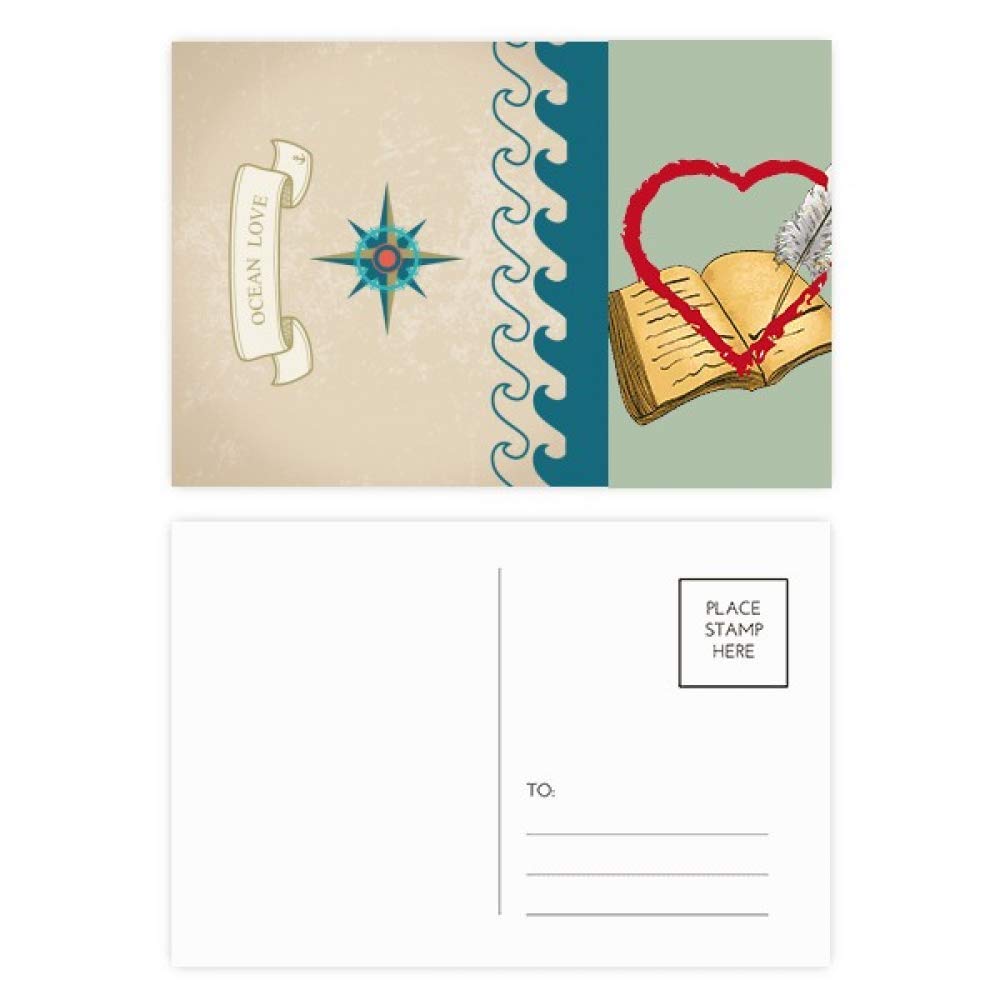 Lot de 20 cartes postales avec inscription « Love Sea Sailing » - Motif de boussole - Pour remerciement