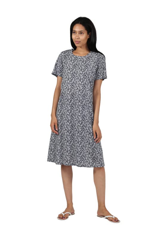 Image of LA CERA Women's Cotton Sun Dresses A-Line with Scoop Neck, Short Sleeves, Side Pockets, Floral Patterns, Machine Wash