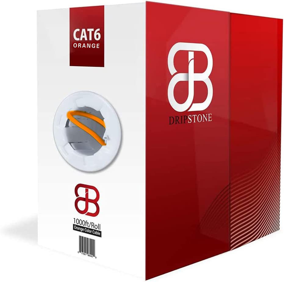 Image of DRIPSTONE CAT6 1000ft Bulk Ethernet Cable 23AWG Solid CCA UTP 0.57mm Orange