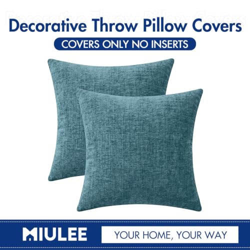 Image of MIULEE Soft Chenille Throw Pillow Covers Blue Ashes 20x20 Inch Pack of 2 | Modern Coastal Home Decor, Classic Decorative Pillows, Solid Dyed Cases, Boho Couch Cushion Covers for Sofa Bed Living Room