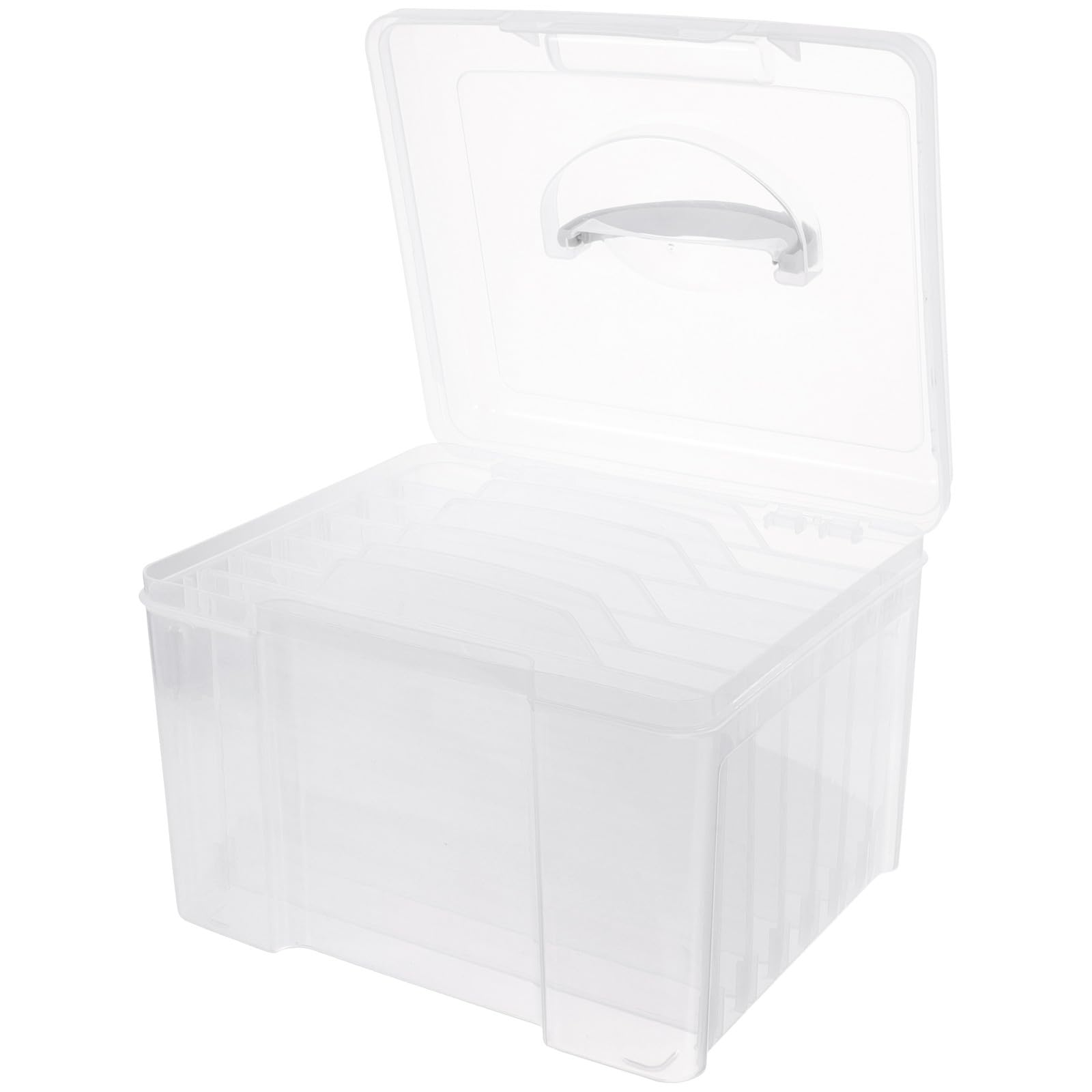 ibasenice Transparente Fotoaufbewahrungsbox mit Tragegriff Multifunktionaler Organizer für Fotos Grußkarten Aufkleber Scrapbooking material