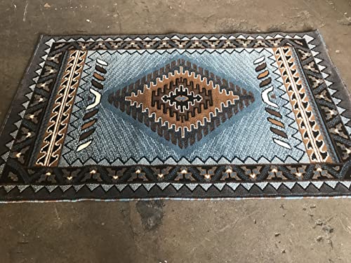 Southwest Native American Area Rug Blue & Brown Design D143 (3 Feet X 4 Feet 7 Inch) #TOP5