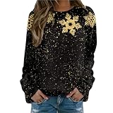 Damen Sweatshirt Sweater Elegant Basic Langarmshirt Weihnachtspulli übergroße Rundhals Baumwolle Pullover ohne Kapuze Top Langarm Oberteile Oversize Tunika Tops Shirt Casual Lose Shirts