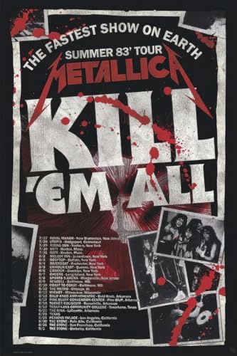 The Biggest 1990's Music Bands & Artists - Metallica - Music Poster (Kill 'Em All Tour 1983) (Size: 24" x 36")