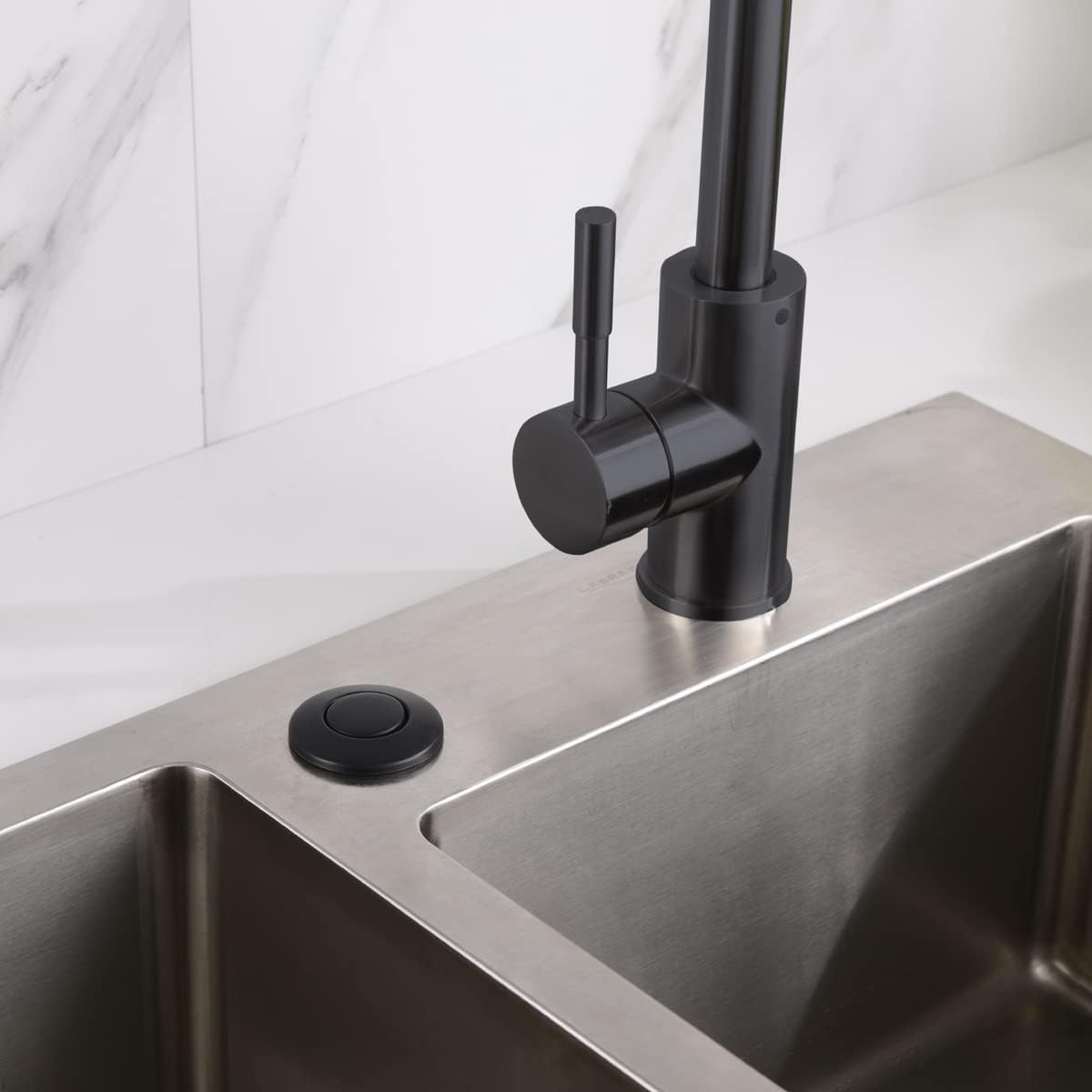 SINKINGDOM Garbage Disposal SinkTop Air Switch Kit with Long Button,Brass Made Cover,Matte Black