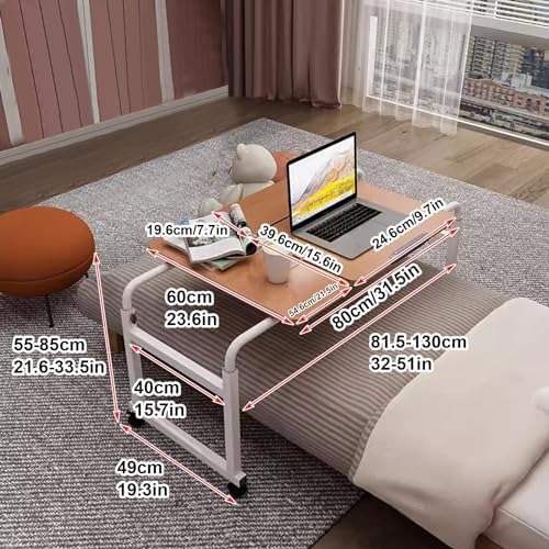 Extendable Rolling Mobility Table Over Bed,Bedtable, Overbed Table with Wheels, Over Bed Desk, Mobile Computer Desk, Adjustable Overbed Table, Tiltable Tabletop, for Home Bedroom O