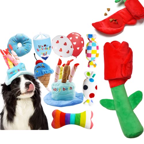 lilfrd Dog Birthday Toy, Red Rose Dog Birthday Cake Hat Bandana Toy for